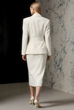 Ivory 2 Piece Ivory Peak Lapel Pencil Midi Business Suits