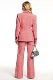 Red Plaid 2 Piece Notched Lapel Business Suits