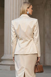 Champagne 2 Piece Peak Lapel Pencil Midi Business Suits