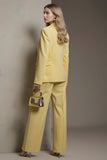 Yellow 2 Piece Peak Lapel Long Sleeves Business Suits