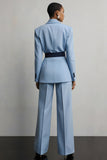 Light Blue 2 Piece Peak Lapel Business Suits with Sash