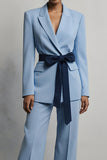 Light Blue 2 Piece Peak Lapel Business Suits with Sash