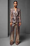 Rose Golden Peak Lapel 2 Piece Women Suits with Sleeve