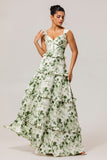 Green Flower Corset A Line Bridesmaid Dress with Ruffles