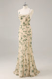 Champagne Flower Mermaid Bridesmaid Dress with Slit