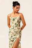 Champagne Floral Mermaid Printed Bridesmaid Dress with Slit