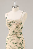 Champagne Flower Mermaid Bridesmaid Dress with Slit