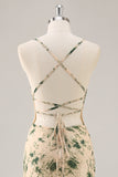 Champagne Flower Mermaid Bridesmaid Dress with Slit