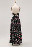 Black Flower Cut Out A Line Long Wedding Guest Dress