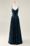 Floral A Line Navy Printed Long Wedding Guest Dress