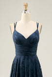 Floral A Line Navy Printed Long Wedding Guest Dress