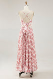 Blush Flower Pleated A Line Spaghetti Straps Wedding Guest Dress