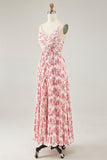 Blush Flower Pleated A Line Spaghetti Straps Wedding Guest Dress
