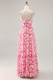 Blue Printed Floral Spaghetti Straps Cut Out Wedding Guest Dress