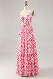 Blue Printed Floral Spaghetti Straps Cut Out Wedding Guest Dress