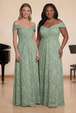 Off The Shoulder Sage Green Floral A-Line Long Choir Dress