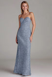 Strapless Sheath Dusty Blue Long Bridesmaid Dress