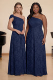 Navy One Shoulder A-Line Long Choir Dress