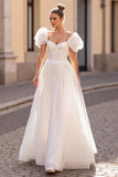 Off The Shoulder Corset Ivory A Line Tulle Wedding Dress