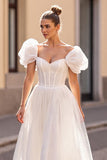 Off The Shoulder Corset Ivory A Line Tulle Wedding Dress