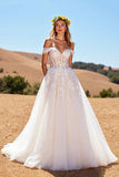 Off The Shoulder Corset Ivory A Line Tulle Wedding Dress