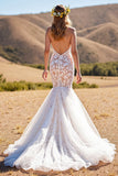 Mermaid Corset Lace Ivory V Neck Wedding Dress