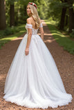 Off The Shoulder Ivory Corset A Line Appliqued Wedding Dress