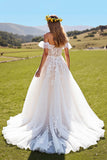 Off The Shoulder A Line Appliqued Ivory Corset Wedding Dress