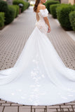 Cold Shoulder Ruffled Ivory Mermaid Lace Wedding Dress
