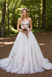 Floral Ivory Embroidery A Line Wedding Dress