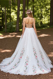 Floral Ivory Embroidery A Line Wedding Dress