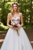 Floral Ivory Embroidery A Line Wedding Dress