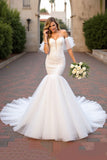 Off The Shoulder Ruffled Ivory Mermaid Wedding Dress