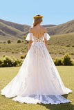 Ruffled Off The Shoulder Ivory A Line Wedding Dress