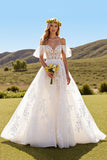 Ruffled Off The Shoulder Ivory A Line Wedding Dress