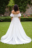 Off The Shoulder Ivory A Line Corset Wedding Dress