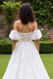 Off The Shoulder Ivory A Line Corset Wedding Dress