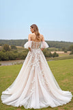 Off The Shoulder Apricot A Line Wedding Dress