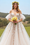 Off The Shoulder Apricot A Line Wedding Dress