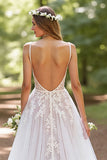 Ivory A Line V Neck Corset Tulle Long Wedding Dress