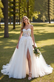Ivory A Line Strapless Corset Tulle Wedding Dress