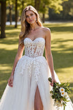 Ivory A Line Strapless Corset Tulle Wedding Dress