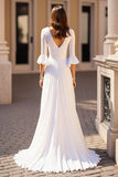Ivory A Line Half Sleeve Ruffled Wedding Dress