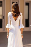 Ivory A Line Half Sleeve Ruffled Wedding Dress