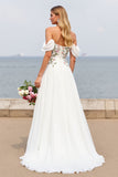 Floral Ivory A Line Off The Shoulder Wedding Dress