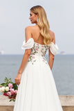 Floral Ivory A Line Off The Shoulder Wedding Dress