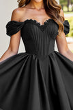 Black A Line Ruched Short Homecoming Dress with Appliques