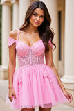 Pink Corset Short Homecoming Dress with Appliques