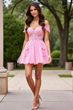 Pink Corset Short Homecoming Dress with Appliques