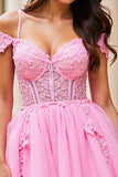 Pink Corset Short Homecoming Dress with Appliques